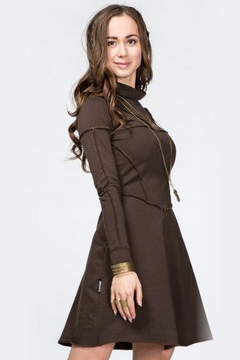 Коричневое платье миди