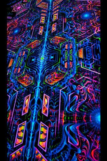 Флуоресцентное фрактальное полотно «Exo Molecular Mind»