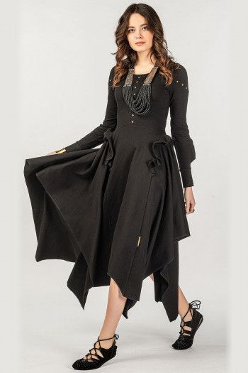Черное бохо платье Акито