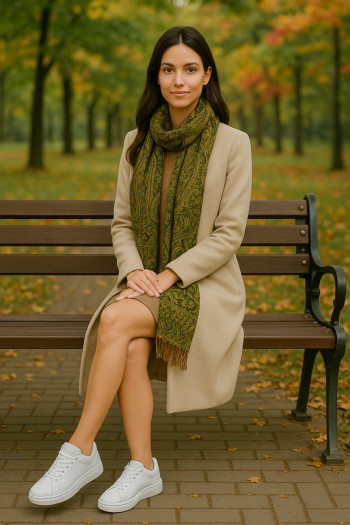 Кашемировый тонкий шарф с этно орнаментом в стиле пейсли