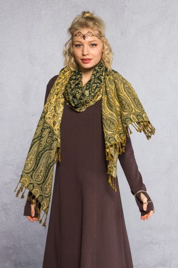 Кашемировый тонкий шарф с этно орнаментом в стиле пейсли