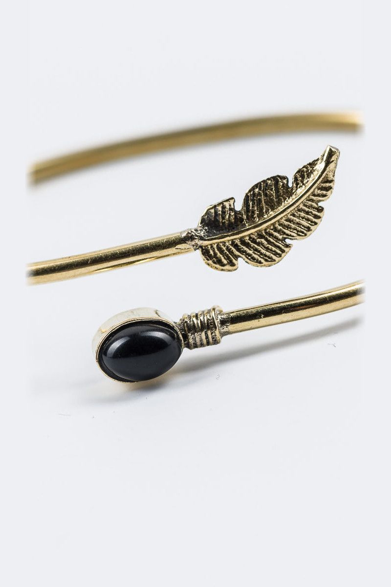 Браслет перо с камнем Черная жемчужина