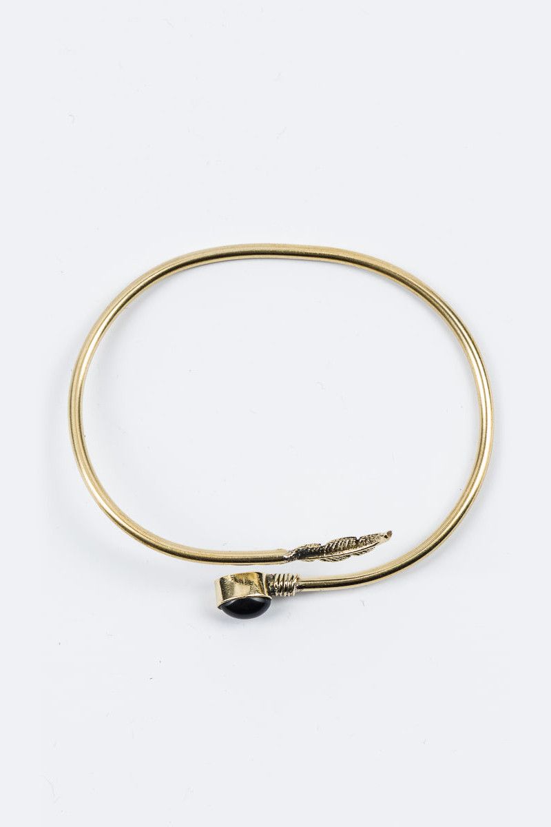 Браслет перо с камнем Черная жемчужина