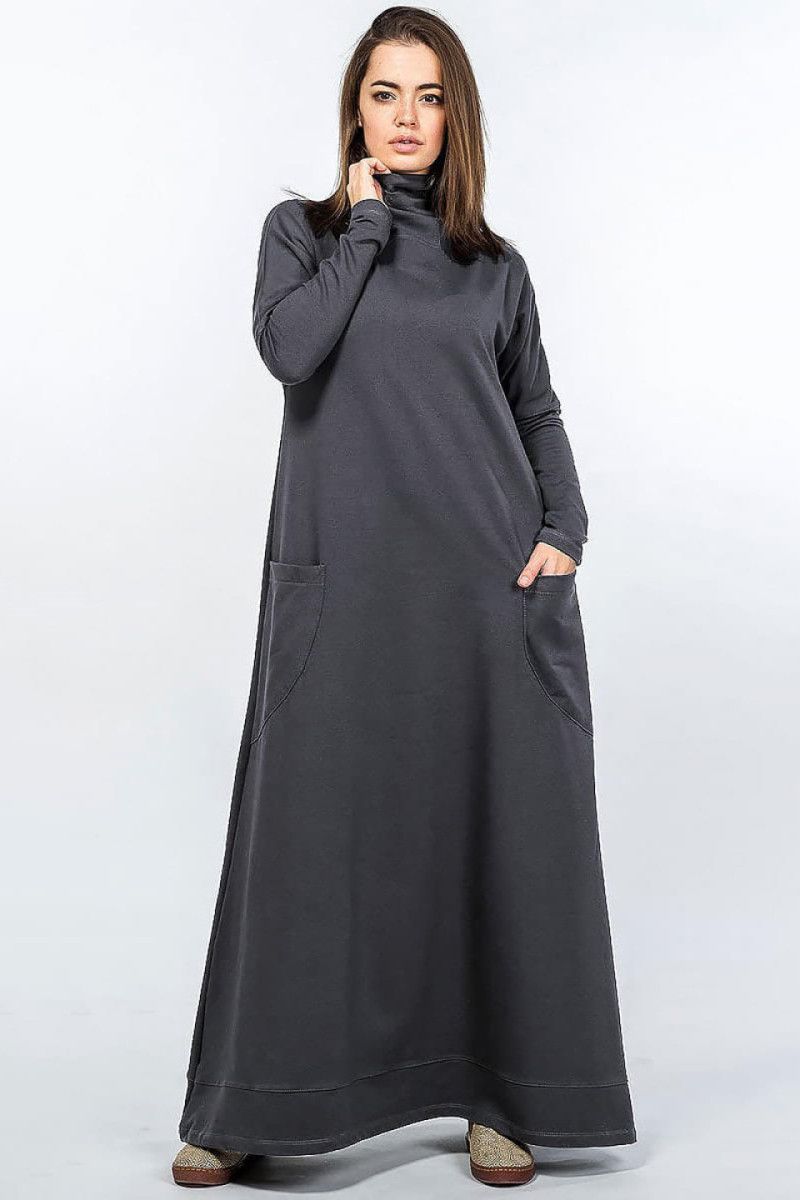 Серое зимнее платье Летучая мышь